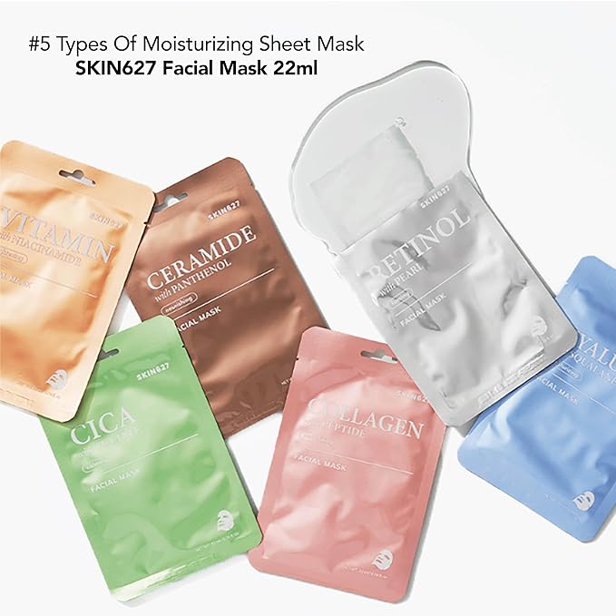 SKIN627 Bulk 24PK Face Masks Skincare, Facial Mask, Sheet Masks Korean (24PK Cica with Green Tea)