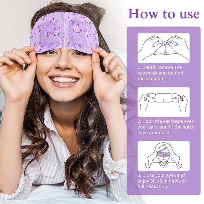 Steam Eye Mask, 12 Pack Lavender Heated Eye Masks, Disposable Moist Heat Compress for Dry Eyes, Warm Sleep Eye Mask for Puffy Eyes and Relief Eye Fatigue