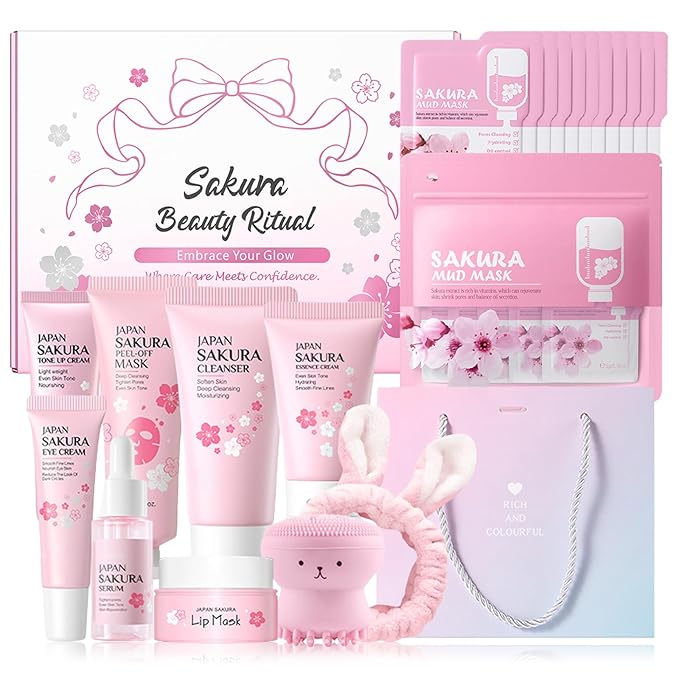 Japan Sakura Skin Care Set For Teen Girls, Skincare For Girls 10-12, Skin Care For Teens 10-12, Japanese Cherry Blossom Girls Skin Care For Kids Age 8-12, Kids Skin Care Set For Girls Ages 8-12