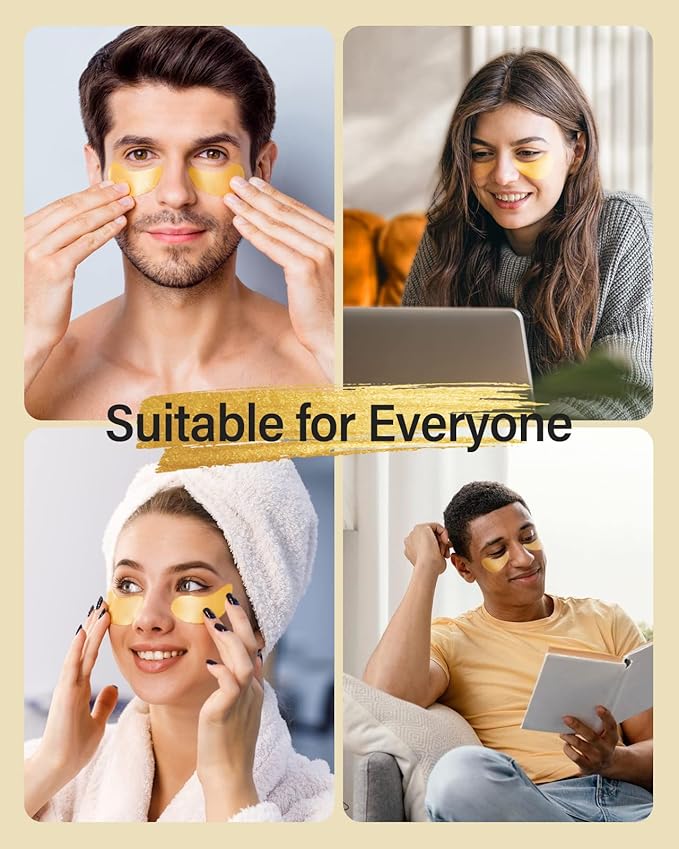 Komoko 30-Pairs 24K Gold Under Eye Patches, Skin Care, Golden Under Eye Mask Anti-Aging Collagen & Amino Acid, Eye Mask for Removing Dark Circles, Puffiness and Wrinkles, Refresh Your Under Eye Skin