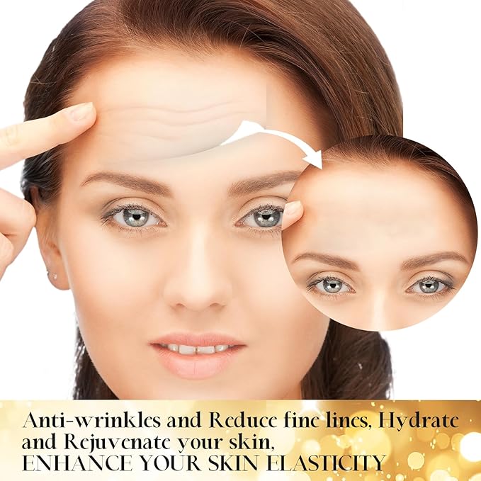 Jakuva 24K Gold Forehead Wrinkle Patches for Face-Hydrogel Pads with Hydrolyzed Collagen And Vitamin E, Forehead Wrinkles Care for Strips Moisturizing,20PCS