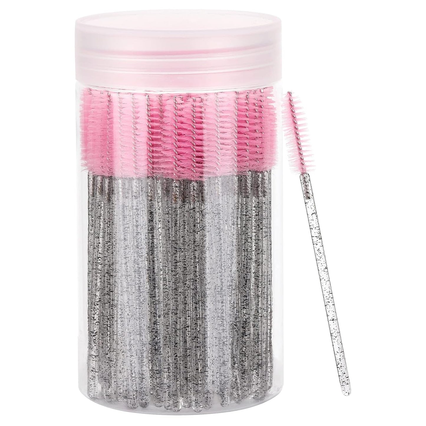 100 Pcs Disposable Eyelash Brush, Mascara Wands Makeup Brushes Applicators Kits for Eyelash Extensions, Eyebrow Brush with Container (Pink, Black)