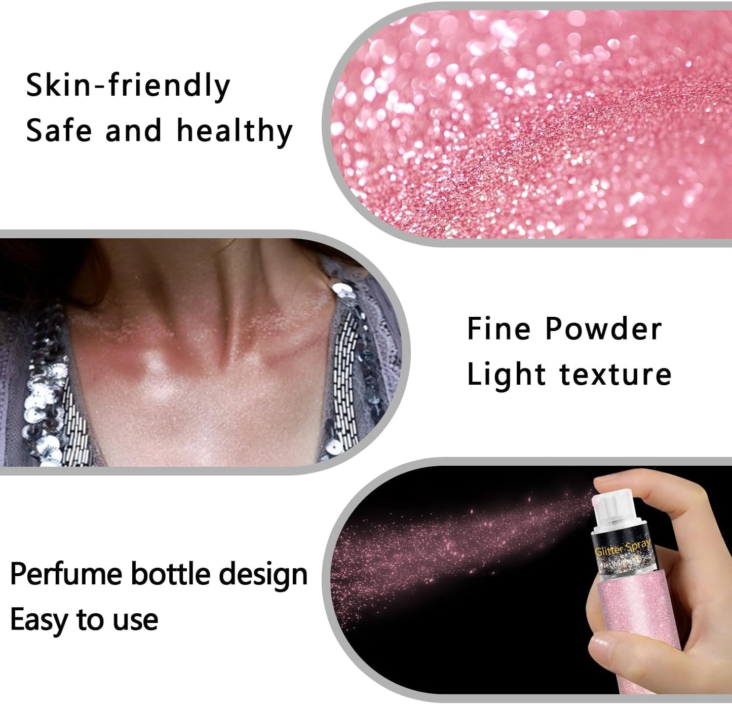 Hair and Body Glitter Spray, Holographic Glitter Highlighter Powder, Face Body Clothes Shiny Glitter, Loose Shimmer Hairspray Festival Rave Prom Accessories, 10g (03# Pink)