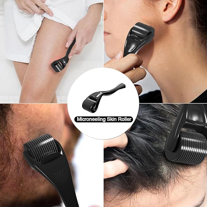 Derma Roller 540 Stainless Steel Black Microneedling Roller Facial Skin Care Home Use for Face Beauty Massage Tools