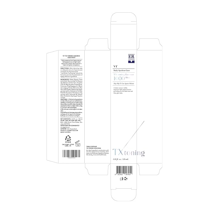 VT COSMETICS TX Toning Essence 1000 Shot, Tranexamic Acid Serum with Niacinamide, Glutathione for Radiant Glass Skin Face, Dark Spots, Acne Scar, Sensitive Skin Care, Korean Skincare, Fragrance-Free