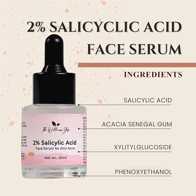 The Wellness Shop - 2% Salicylic Acid Serum For Acne, Blackheads, and open Pores | Reduces - Excess Oil | Exfoliant for all skin types | Women & Men | 20ml / 0.67 fl oz