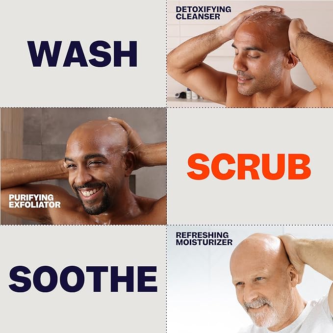 Scalp Care Kit - 3-in-1 Premium Bald Head Care, Soothe Shaving, Nourishing Detox Cleanser, Purifying Exfoliator, Refreshing Moisturizer, Enhanced Hydration, Ideal for Daily Scalp Maintenance