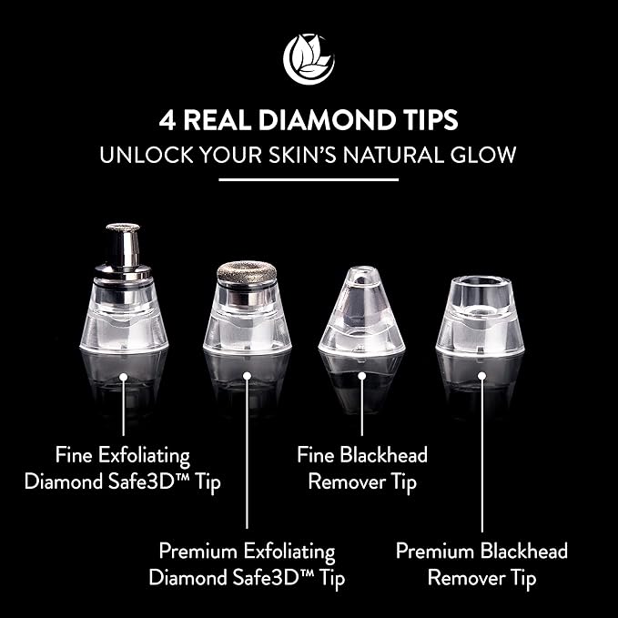 Microderm GLO MINI Diamond Microdermabrasion and Suction Tool - Best Blackhead Remover Pore Vacuum - #1 Advanced Facial Treatment Machine - Anti Aging Wrinkle Care For Collagen Production & Acne Scars