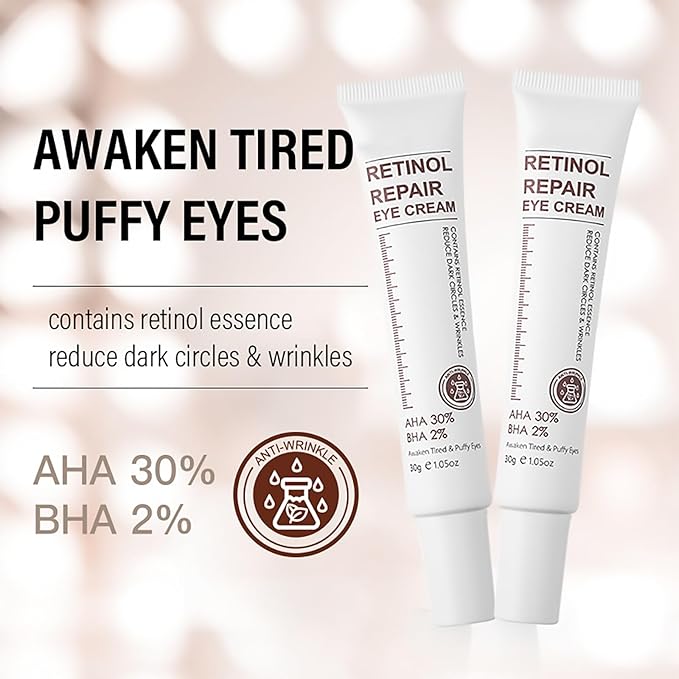 Retinol Repair Eye Cream,Reduces the appearance of dark circles,Stretch wrinkles at the corners of the eyes,moisturize and improve eye bags,Suitable for all skin types,1.05oz(2pcs)
