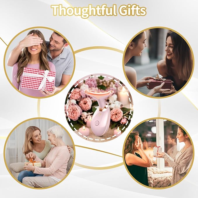 Face Light Therapy Device, Based on Triple Action LED, Thermal, and Vibration Technologies, Face and Neck Beauty Device with 7 Color LED for Home Use, Improve Skin(Glossy Pink)