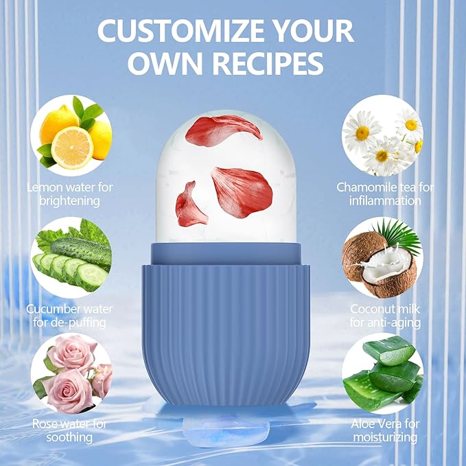 2pcs Ice Roller for Face and Eye, Silicone Ice Facial Roller Ice Holder, Face Ice Mold Skin Care, Face Icers Reusable Ice Cube Roller for Shrink Pores Anti Wrinkle Reduce Puffiness, Pink Blue