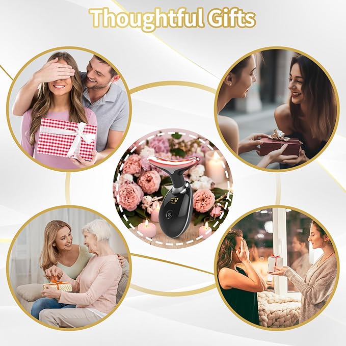 Portable Face Beauty Device, 7 Color Portable Face Massager Tool for Skin Care, Based on Triple Action LED, Thermal, and Vibration Technologies, at Home Skin Care Face Sculpting Tool(Glossy Black)