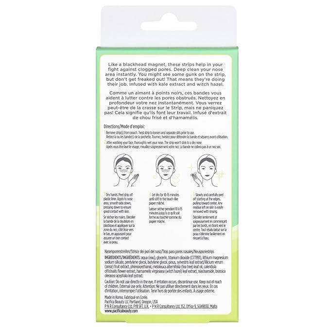Pacifica - Blackhead Remover Strips Nose Strips - 12-PACK Kale Detox Skin Care - Deep Pore Cleansing w/Instant Pore Unclogging - Oil-Free Non-Comedogenic Vegan Clean Beauty Dermatologist Tested