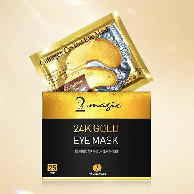 Under Eye Patches 25 Pairs, Golden Eye Mask with Amino Acid & Collagen for Puffy Eyes, Dark Circles,Bags and Wrinkles with Collagen