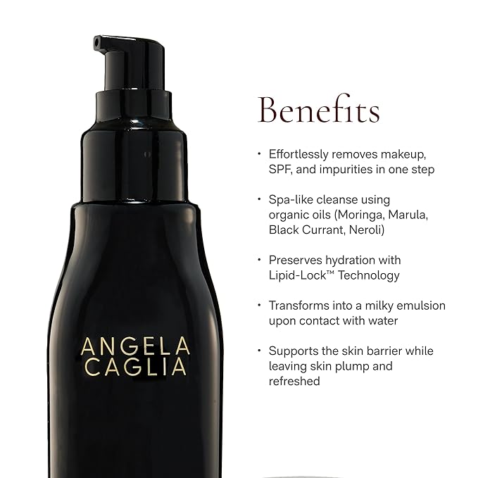 Angela Caglia Neroli Cleansing Oil - Makeup Remover & Face Cleanser with Lipid-Lock Technology - Organic Moringa, Marula, Black Currant & Neroli Oils - Soothing Hydration & Barrier Support