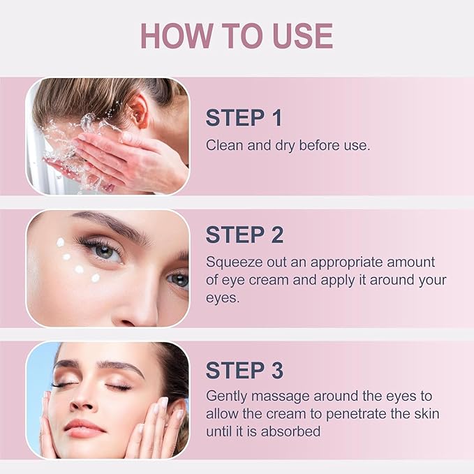 Temporary eye tightening cream, instantly reduces eye bags and dark circles, daily anti-aging, eye cream quickly repairs wrinkles, reduces fine lines, contains hyaluronic acid and retinol, 0.68 oz