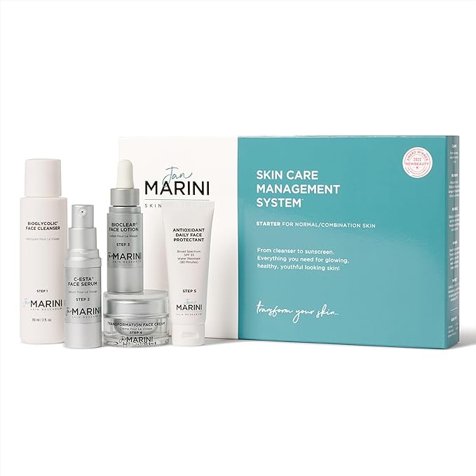 Jan Marini Starter Skin Care Management System - Travel-Size Skin Product Set with Cleanser, Face Serum, Face Lotion, Face Cream & Face Protectant - Skin Care System for Normal or Combination Skin