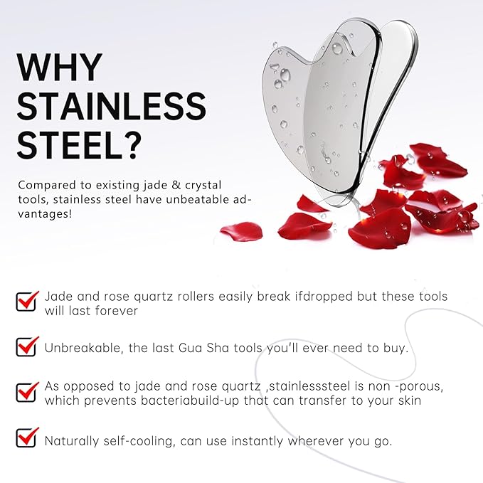 Stainless Steel Gua Sha - Metal Gua Sha, Gua Sha Facial Tools Stainless Steel, Face Body Treatment, Reduce Puffiness, Lymphatic Drainage, Facial Tension