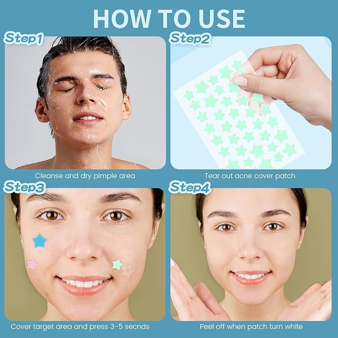 200 Counts Star PimPle Patches for Face, Hydrocolloid Acne Pimple Patch with Tea Tree Oil for Party Gift Covering Zits Blemishes