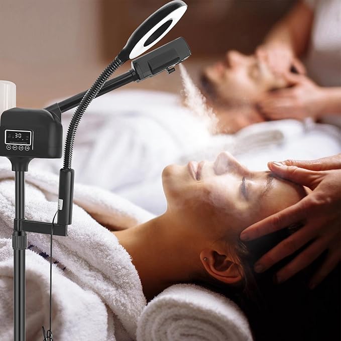 Professional Facial Steamer 2 in1 Steamer for Face 5X LED Magnifying Lamp Facial Steamer for Esthetician Beauty Face Equipment Use at Home or Salon(Black)