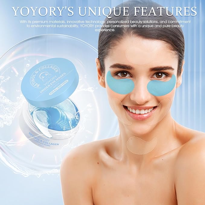 Under Eye Patches Masks - for Eye bags,Dark Circles,and Fine Lines,puffiness Smoothing Skin Care Treatment with Collagen and Hyaluronic Acid for Women and Men, (60 Pcs) Blue