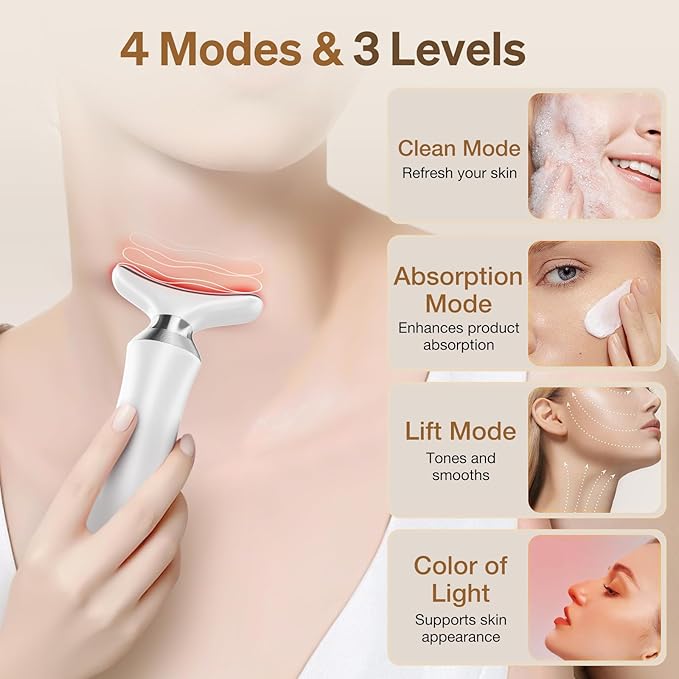 Facial Massager for Face and Neck, 7-in-1 Face Neck Massager Tool with 4 Modes, Beauty Device Facial Massage for at-Home Skin Care