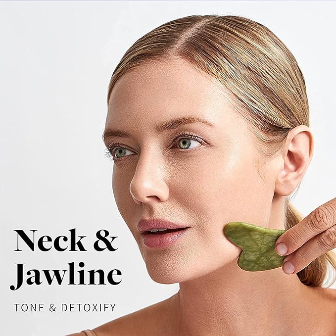 Jade Roller and Gua Sha Set, Green Jade, 7 x 4.7 x 1.4 Inch
