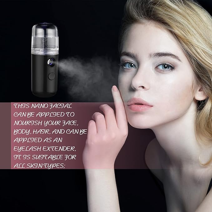 Honoson 2 Pieces Nano Facial Mister 30 ml Mini Face Humidifier Portable Facial Sprayer USB Rechargeable Handy Skin Care Machine for Face Hydrating, Daily Makeup (Black and White)