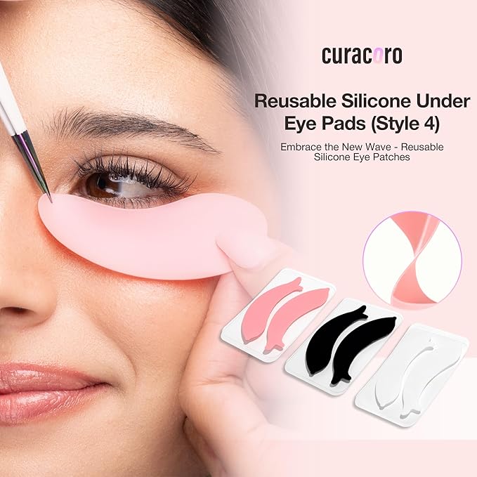 Curacoro Reusable Eye Pads, Silicone Under Eye Patches Lash Lift Cover Eyelash Extension | Soft Pads for Sensitive Skin during Eyelash Perm Lamination & Lash Extensions Remover (Pink, Style 4)