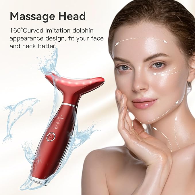 Neck Face Massager, Portable Face Sculpting Tool, 3 Modes Facial Massager, Face Massager Tool for Skin Care, Red