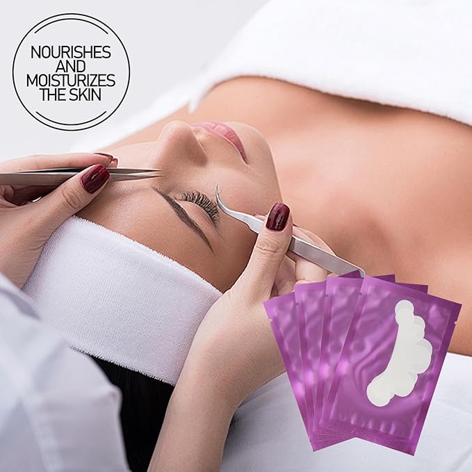 100 Pairs Eyelash Extension Gel Patches Kit, Lash Extension Lint Free Under Hydrogel Eye Mask Pads Beauty Tool with Case (Purple, 100)