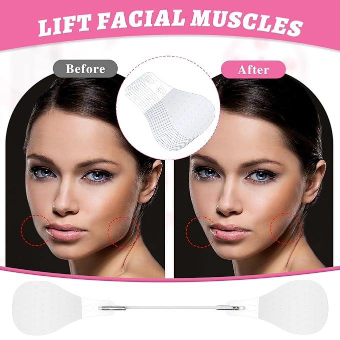 40PCS Face Lifting Tape, Face Tape Lifting Invisible, Face Lift Tape Invisible with String, V-Line Face Lift Bands, Hide Double Chin Facial Wrinkles Tape and Lift Sagging Skin