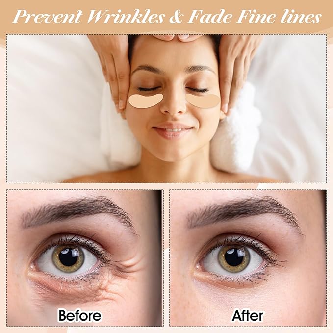 Lusofie 2Pairs Reusable Under Eye Patches Silicone Eye Patches Wrinkle Patches with Metal Applicator for Plump Fine Lines & Wrinkles, Tin Case (Cream Color)