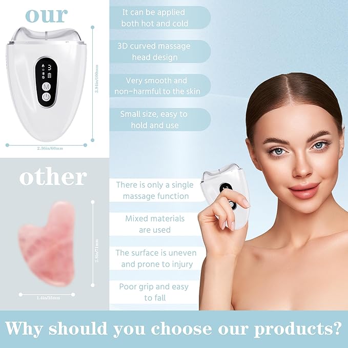 Electric Gua Sha Facial Tool, Upgraded Hot&Cold Dual-Mode Face Neck Massager, Face Sculpting Tool/Lift Device -Heated&Ice &Vibration&Red Massager, Anti-Aging&Wrinkles, Puffiness, Double Chin