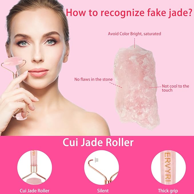 Jade Roller and Gua Sha Set - Rose Quartz Face Roller Skin Care Gua Sha Facial Tools , Face Massager for Women, Relieve Stress, Remove Wrinkles Eye Puffiness-Pink