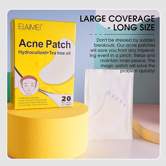 Hydrocolloid Acne Patch(20 Patches), Large Spot Control Cover With Long Size, Extra Larger Acne Pimple Patch for Covering Large Breakouts, Spot Patch, Stickers for Body, Cheek, Forehead, and Chin