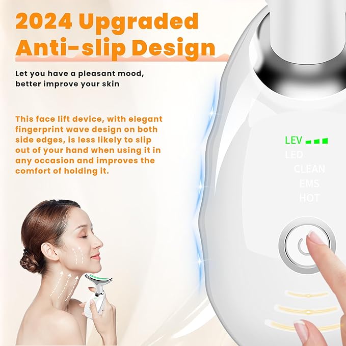 Portable Neck and Face Massager, Multifunctional Facial Massage Tool, 7 Color Led Face Neck Massager for Skin Care Routine at Home, Easy to Use