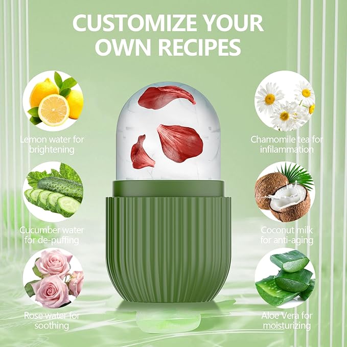 2pcs Ice Roller for Face and Eye, Silicone Ice Facial Roller Ice Holder, Face Ice Mold Skin Care, Face Icers Reusable Ice Cube Roller for Shrink Pores Anti Wrinkle Reduce Puffiness, Green Purple