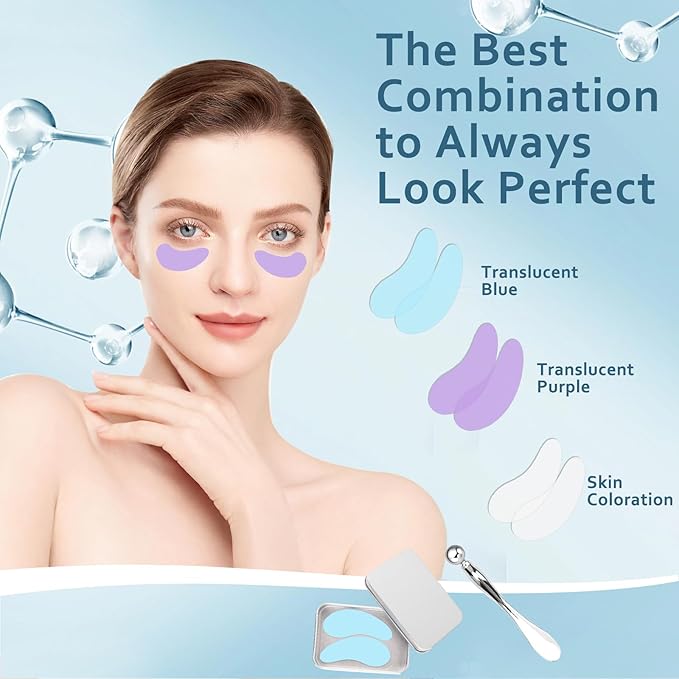 Reusable Eye Patches, 3 Pairs Eye Patches, Rreusable Under Eye Patches with Lifting Effect to Reduce Wrinkles and Fine Lines, Silicone Patches with Metal Eye Cream Applicator,Tin Case