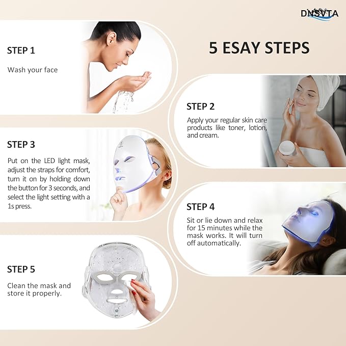 Red Light Therapy for Face, 7 Colors LED Red Blue Light Therapy Mask Cordless Rechargeable Portable Facial Skin Care Beauty Masks at Home Travel