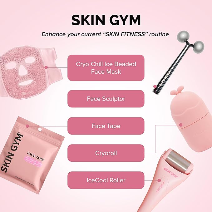 Skin Gym Cryo-Ice Massage Sticks, Stainless Steel Cooling Face Roller for Puffiness, Circulation & Lymphatic Drainage, Face & Neck Massager