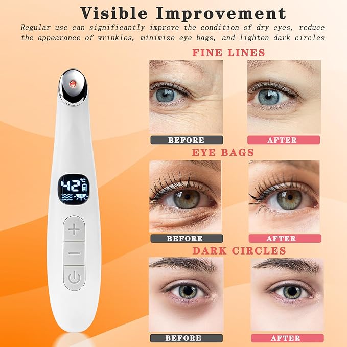 3 in 1 Eye Lift Wand, Vibrating 98°F to 113°F LCD Display Screen Massager for Dry Eyes, Dark Circles, Puffiness, Fine Lines and Wrinkles, Cream White