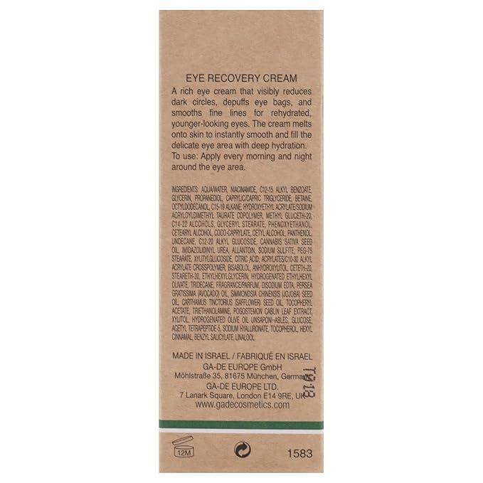 GA-DE CB2 Botanic Eye Recovery Cream - Niacinamide Enriched Eye Cream - Anti Aging, Effective For Puffiness and Bags Under Eyes - 0.5 oz