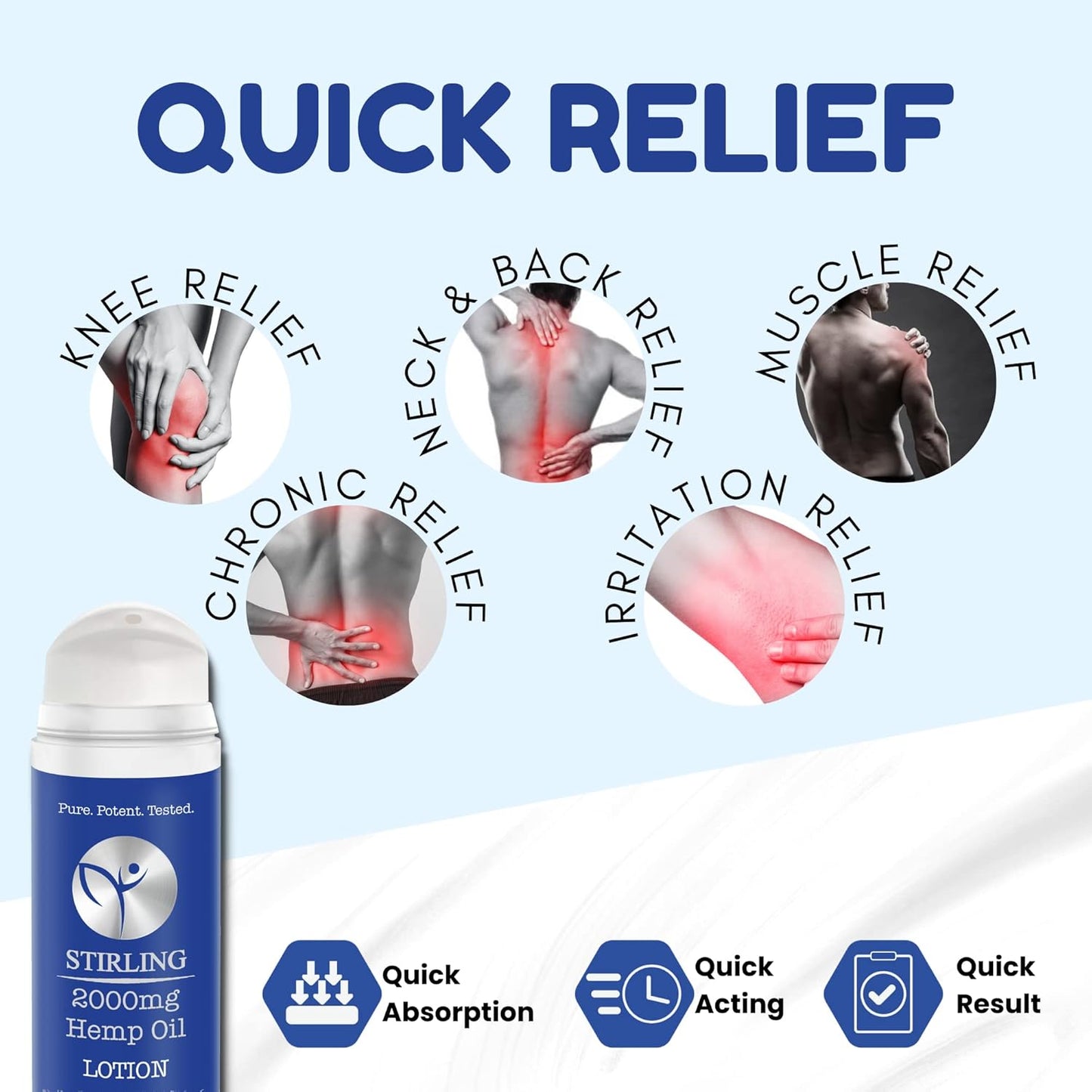STIRLING Menthol Lotion + Hemp Oil β Maximum strength relief with cooling menthol and 100% pure hemp oil to soothe joints, relax muscles, and hydrate with aloe vera. 5 fl oz. (2000mg, Menthol)