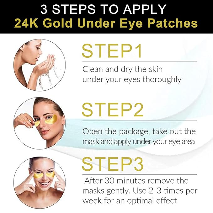 Jakuva 30 Pairs Eye Patches, Under Eye Patches for Dark Circles and Puffy Eyes, Reduce Wrinkles, Collagen Eye Mask Skincare Eye Pads for Moisturizing, Hydrating,24K Gold