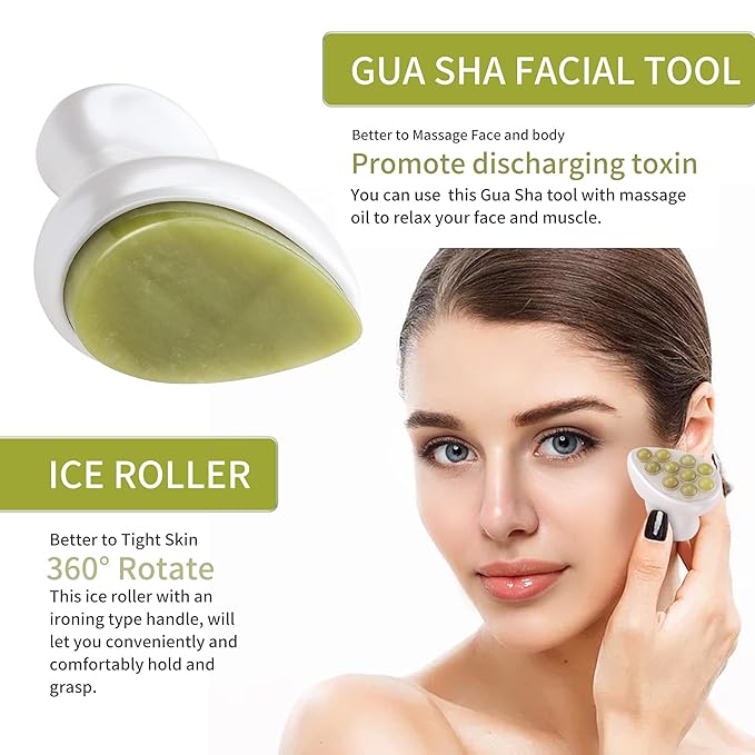 Jade Roller & Gua Sha Facial Tools Face Roller for Skin Care,Facial Roller Gua Sha Tool for Puffiness and Redness Reducing Skin Care Routine