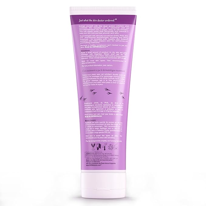 DERMAdoctor KP Duty Body Scrub Dermatologist Formulated Exfoliant for Keratosis Pilaris and Dry, Rough, Bumpy Skin with 10% AHAs + PHAs, 8 fl oz