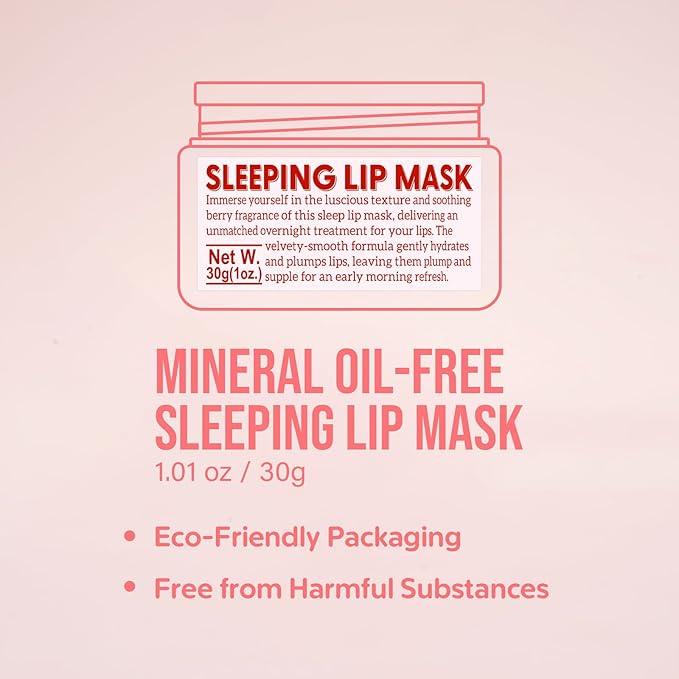 Natural Sleeping Lip Mask - Mineral Oil-Free Formula Enriched with Vitamin E, Jojoba, Shea Butter, and Coconut Oil - Overnight Treatment for Dry, Chapped Lips, 1.05oz