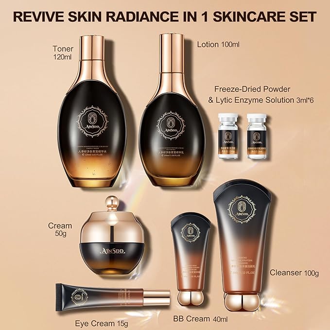 Ginseng Anti-Aging Skincare 12-Piece Set With Facial Cleanser, Face Serum, Face Cream, Eye Cream, Toner Skin Care Kit For Women