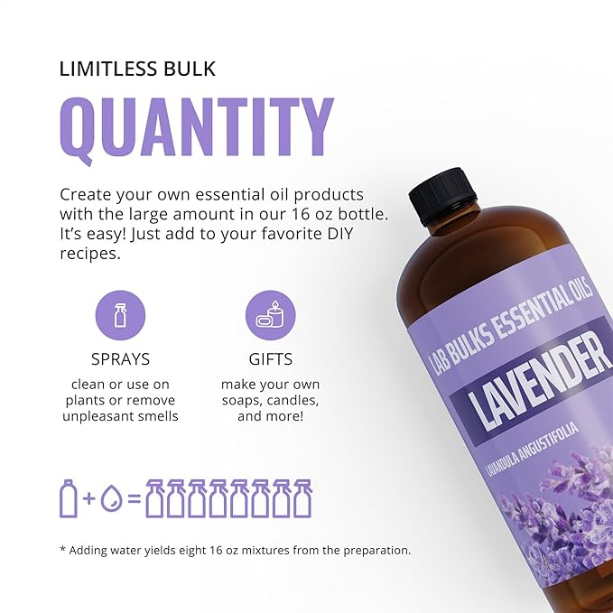 (2-Pack) Lavender Essential Oil for Diffusers, Candles, Hair, Spray, Home – 16 oz Bulk